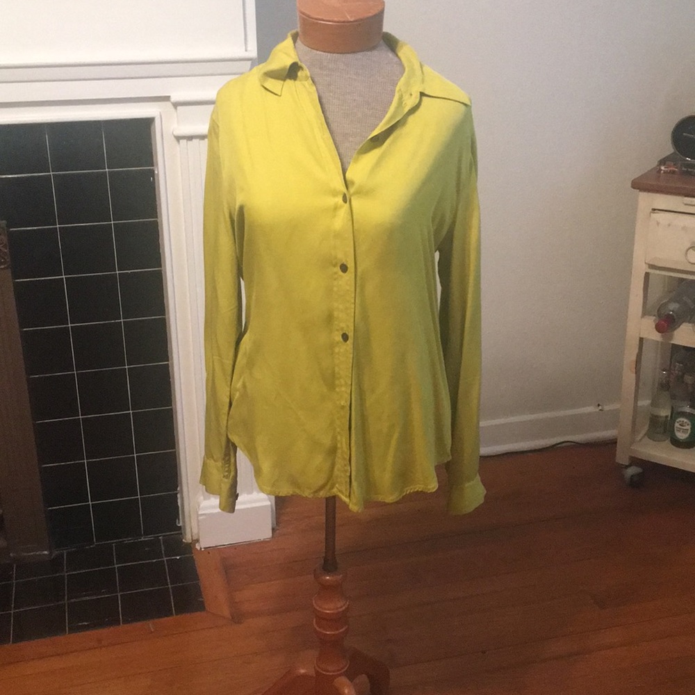 Ann Taylor chartreuse green silk blouse